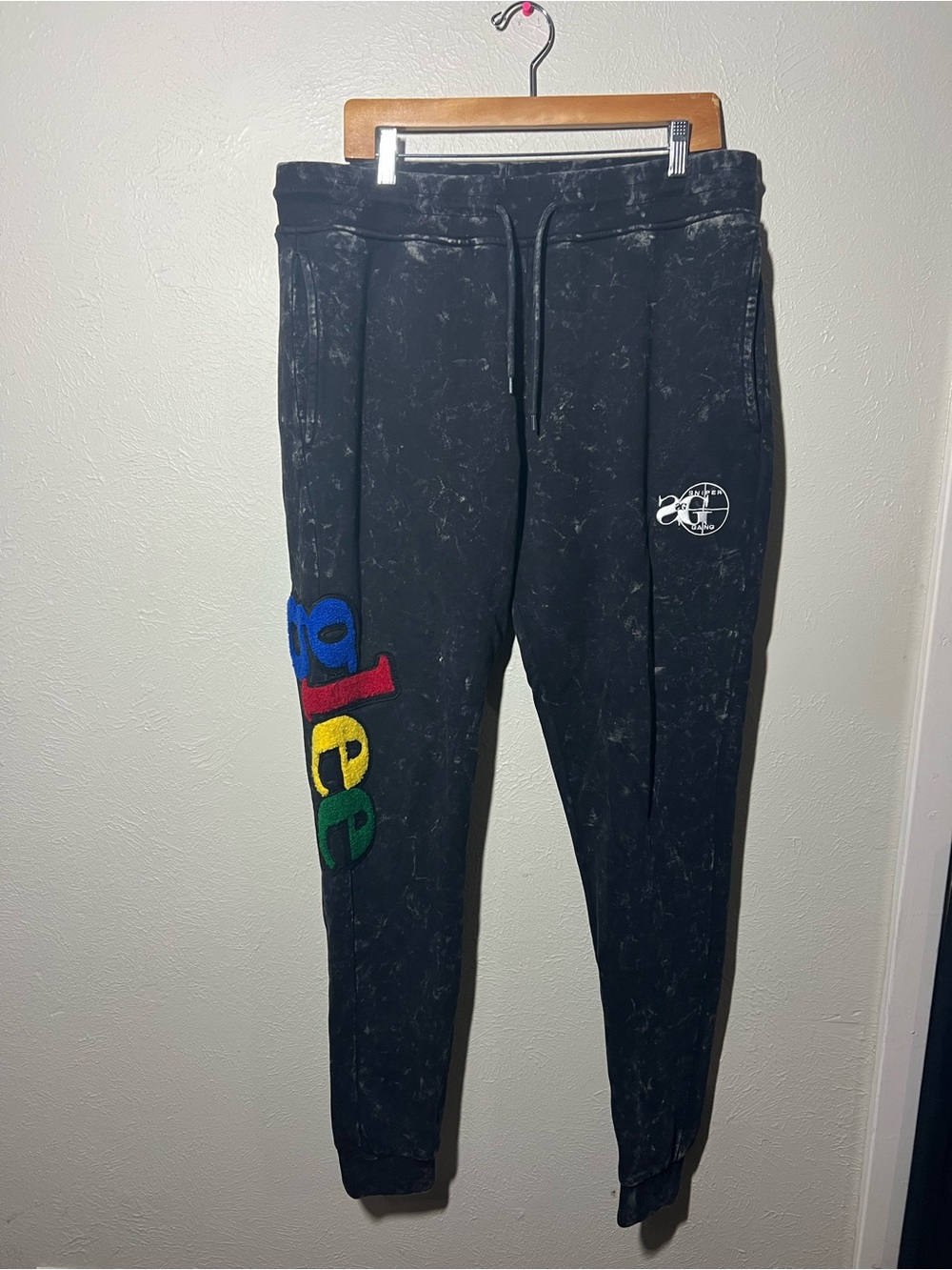 Men’s Sniper Gang Glee Black Marble Jogger Sweatpants size XL